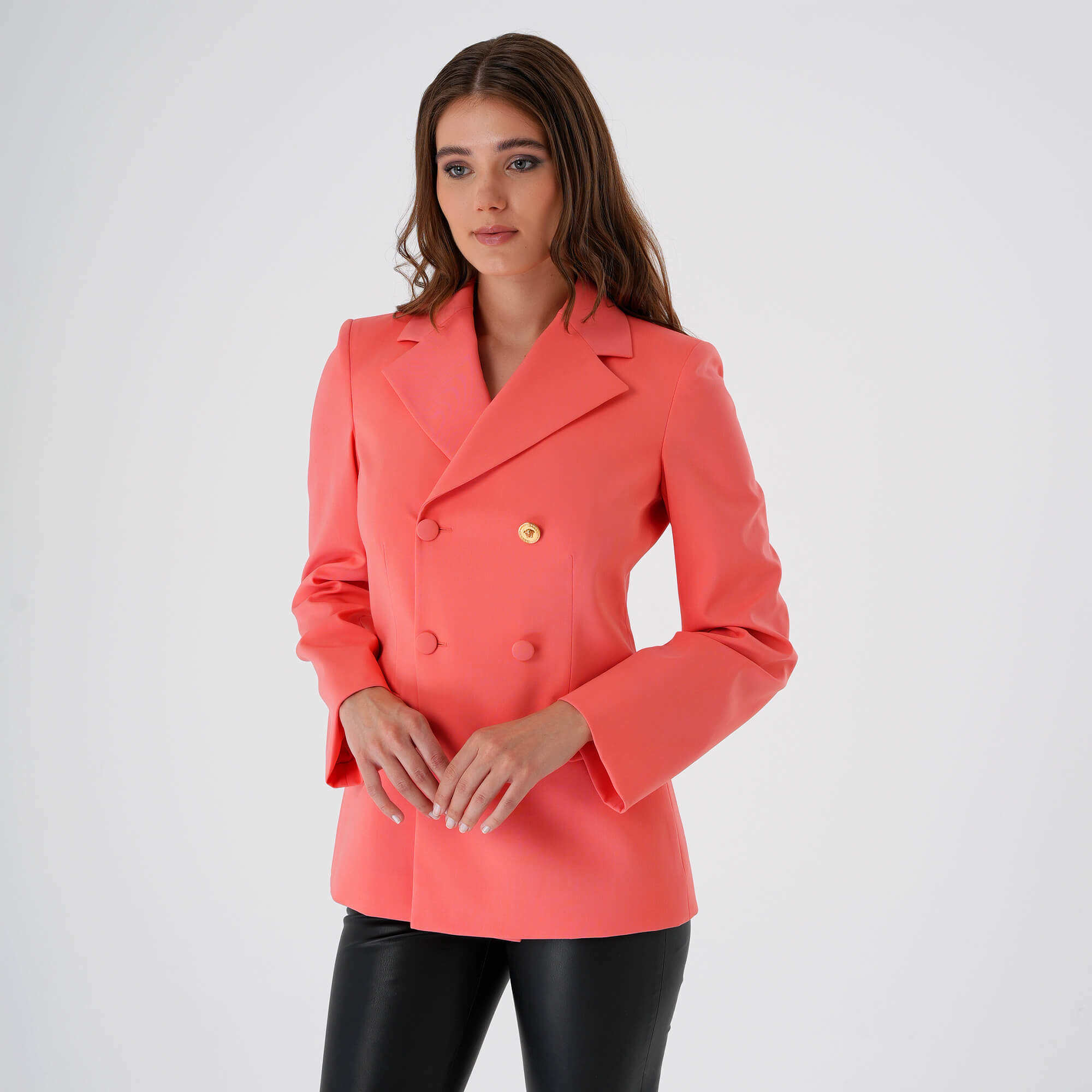 Versace - Pink Iconic 6 Button Virgin Wool Blazer IT42